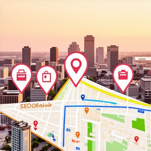 Atlanta Local SEO and Google Maps Optimization Atlanta cityscape with digital map overlay and local business icons