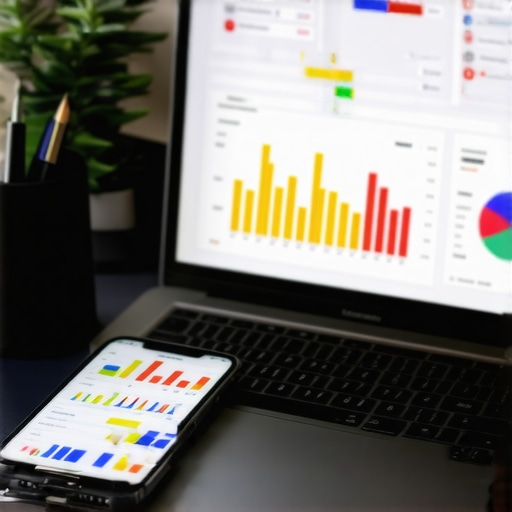 Workspace with SEO analytics tools and devices used for local SEO management.