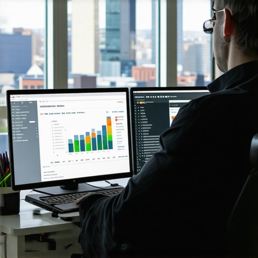 Marketing professional reviewing SEO analytics with Atlanta cityscape in background