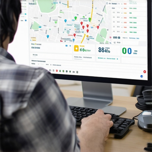 Business owner reviewing Google Maps ranking data on computer