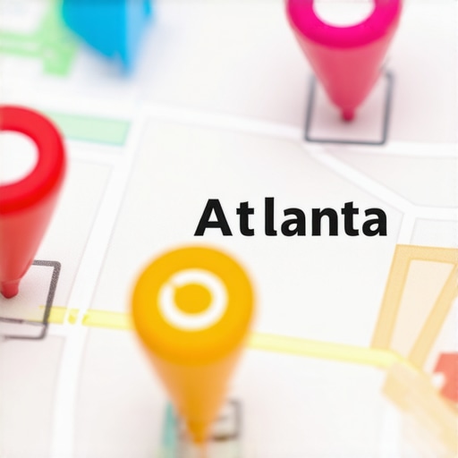 Digital map showing Atlanta with markers indicating SEO effort