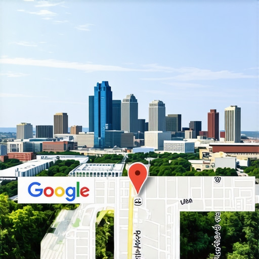 City skyline of Atlanta with Google Maps and ranking elements.