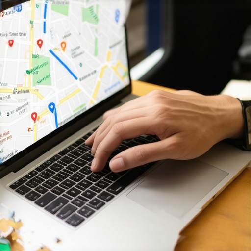 Person analyzing Google Maps rankings on a laptop with SEO dashboards open