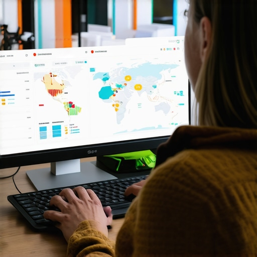 A person monitoring SEO performance metrics and maps on a computer to sustain Google Maps rankings