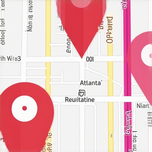 Map highlighting a business location with proximity signals in Atlanta, Georgia.