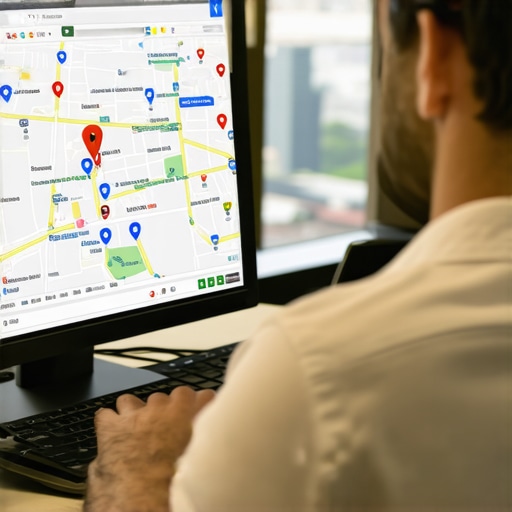 A person working on improving Google My Business profile with Atlanta skyline in the background.