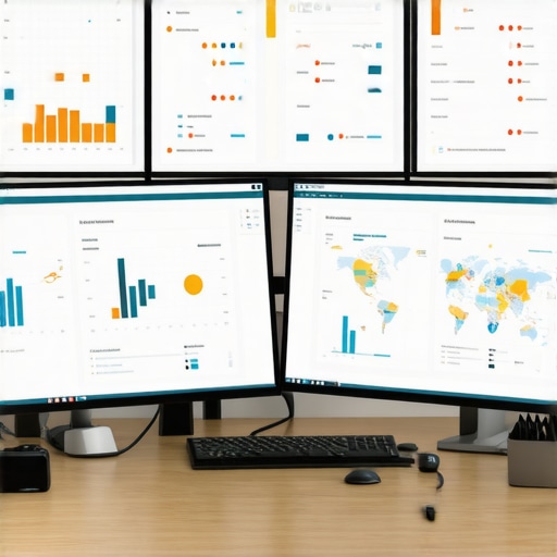 A person analyzing local SEO metrics on multiple screens in an Atlanta office