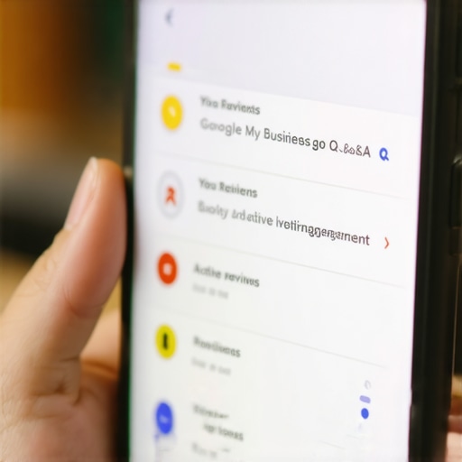 Smartphone displaying active GMB Q&A section with customer interactions.